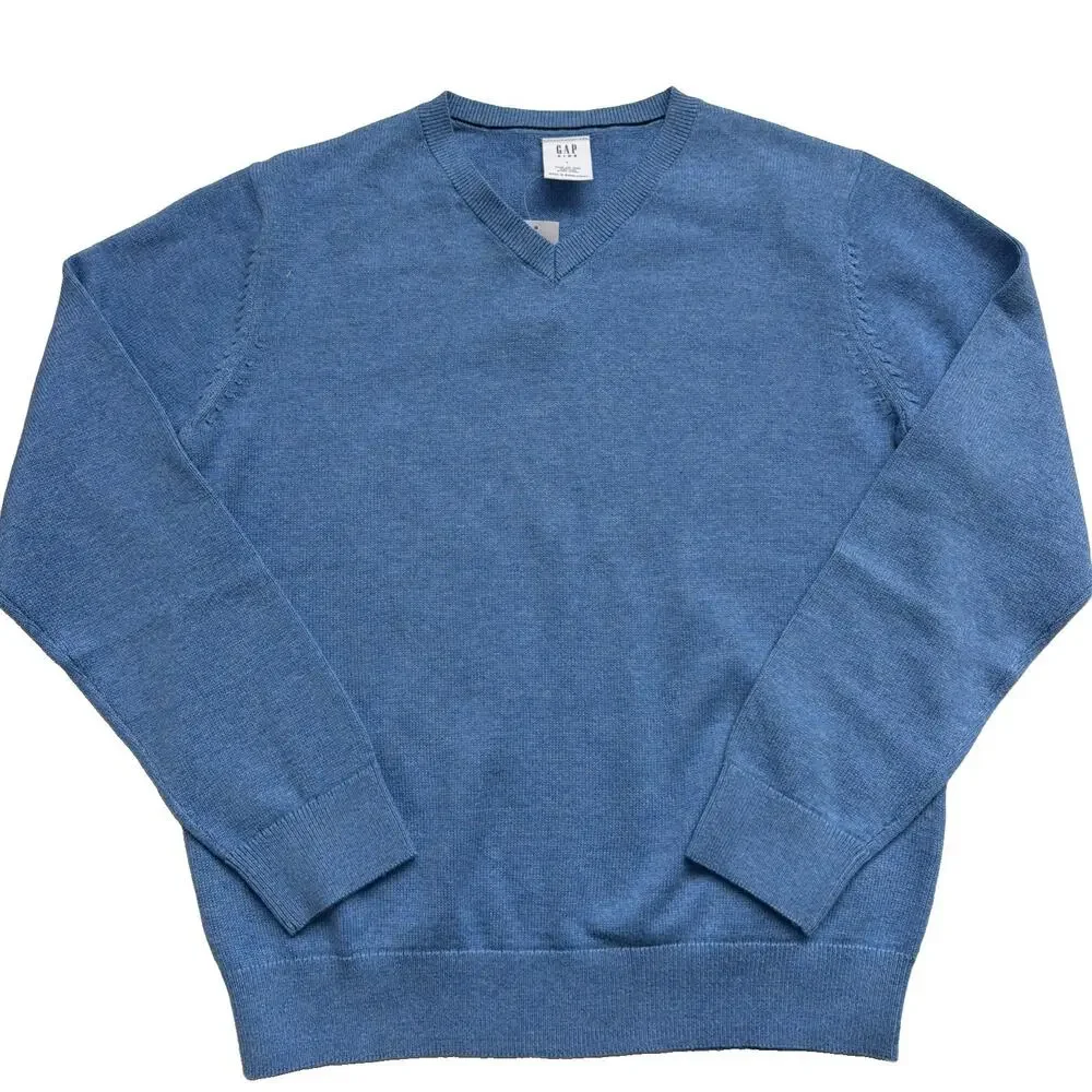 Gap Kids Uniform Sweater NWT Large Blue Heather V-Neck Organic Cotton School